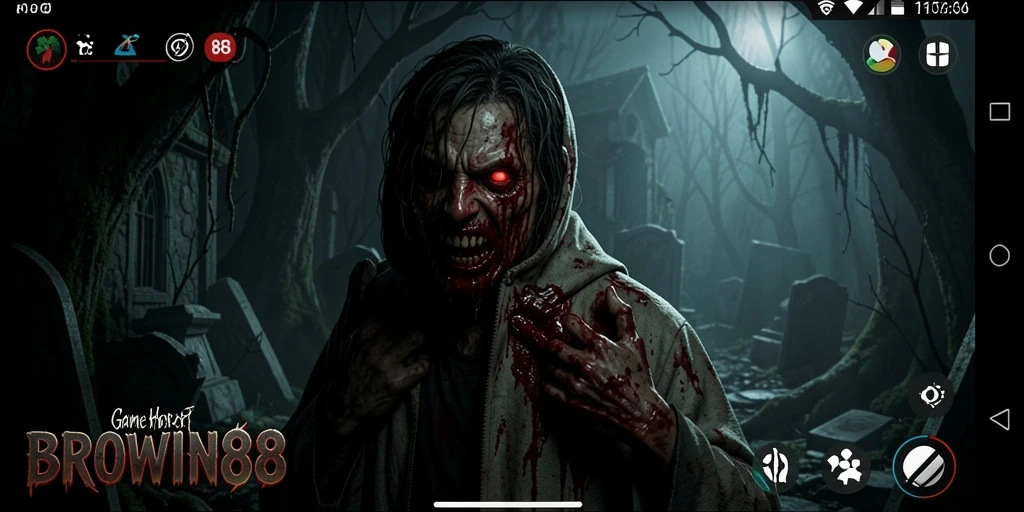 Screenshot gameplay menegangkan di BROWIN88 dengan suasana horor.