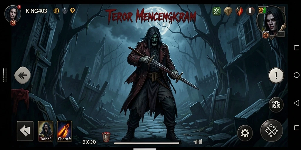 Screenshot menampilkan suasana mencekam dalam gameplay KING403.