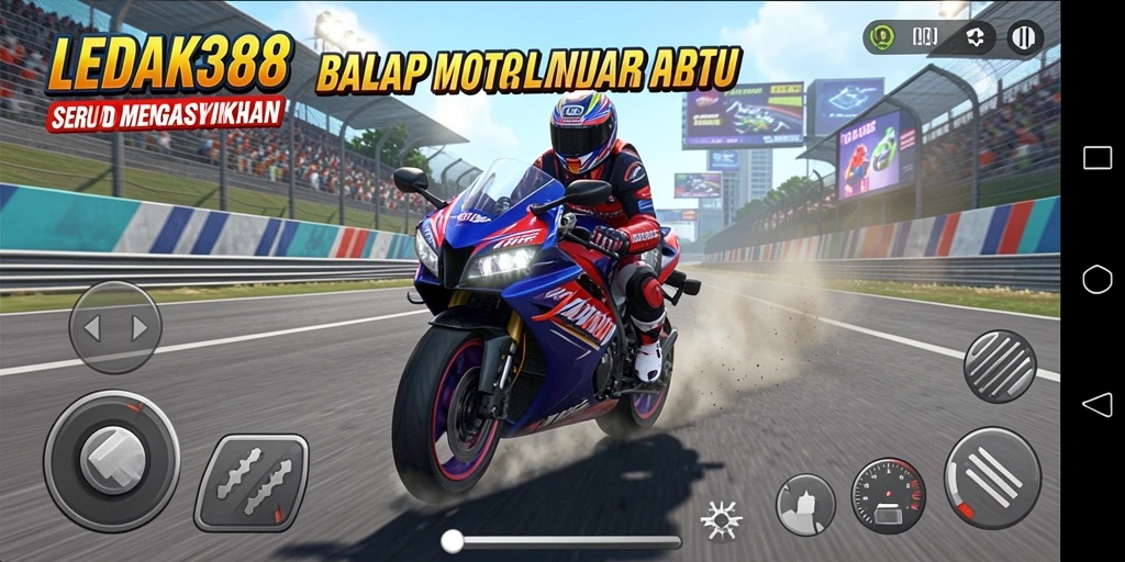 Screenshot gameplay LEDAK388 menampilkan lintasan balap yang menegangkan dan grafis yang menawan.