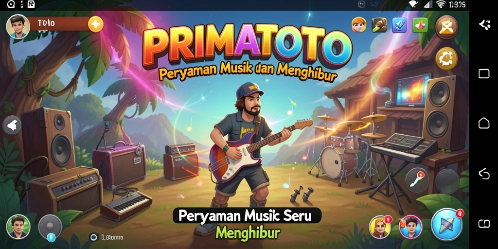 Tampilan interaktif PRIMATOTO saat bermain musik penuh warna.