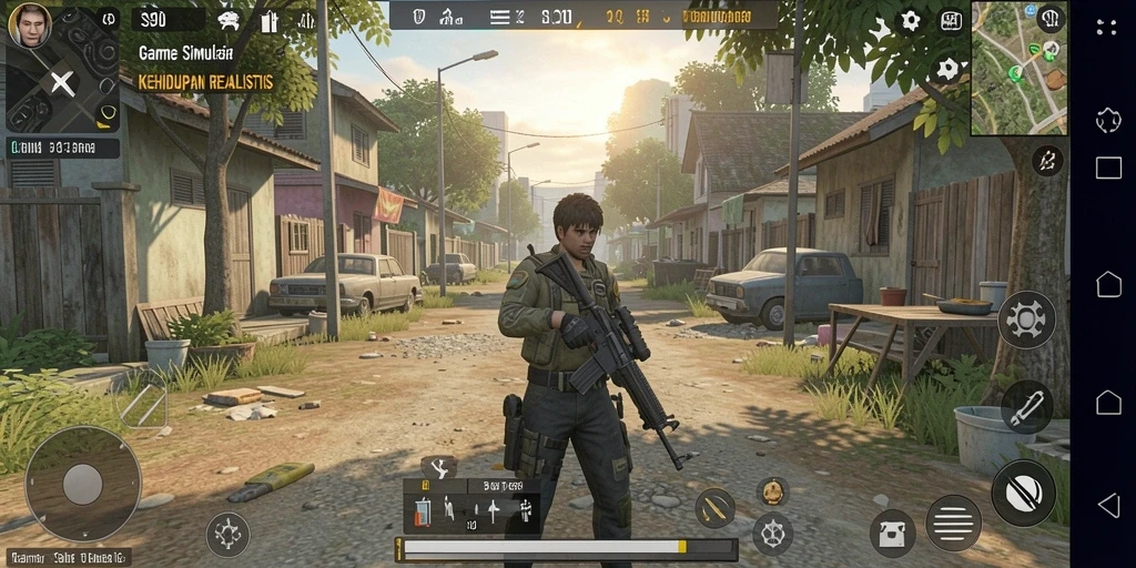 Screenshot gameplay S80 menunjukkan karakter dalam misi simulasi yang mendetail.