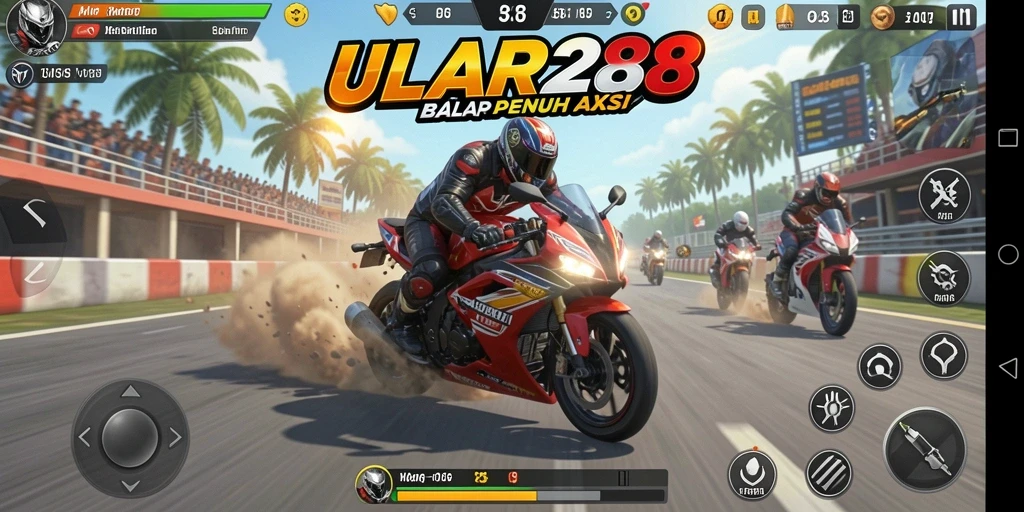 Tangkapan layar gameplay ULAR288 yang menampilkan aksi balap motor yang mendebarkan.