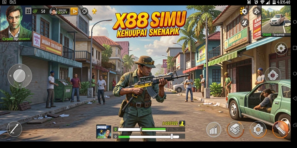 Screenshot gameplay X88 yang menunjukkan interaksi sosial yang seru.